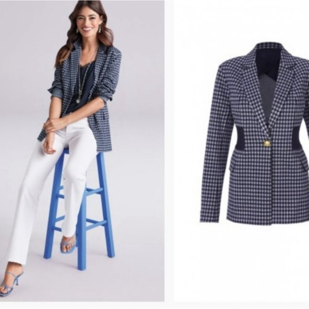 Cabi Checkup blue check knit blazer - Size Large - EUC